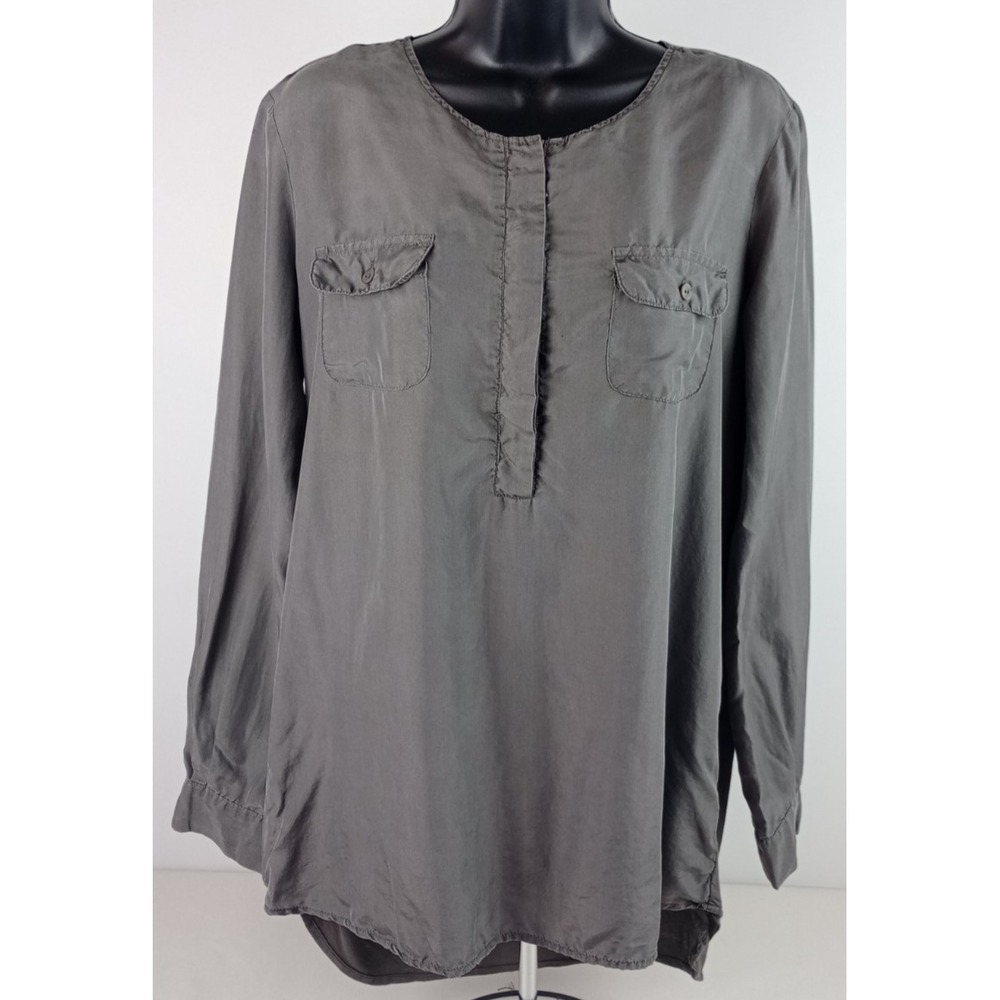 i Jeans By Buffalo Women's PM Gray Silk Front/Sleeves Rayon Back Blouse Shirt